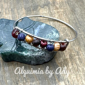 Sodalite rainbow silver statement handmade bangle bracelet wire wrap